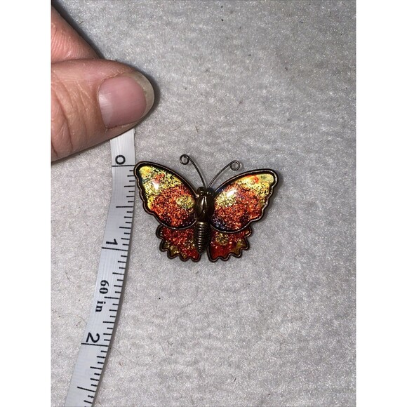 Vintage Sparkle Enamel Butterfly Pin Brooch Unsigned Glitter Novelty Cute Spring - Picture 6 of 6
